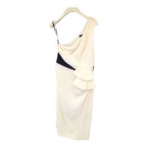 Vera Wang Ivory Drape Front One Shoulder Asymmetrical Silk Cocktail Dress 4 NWT